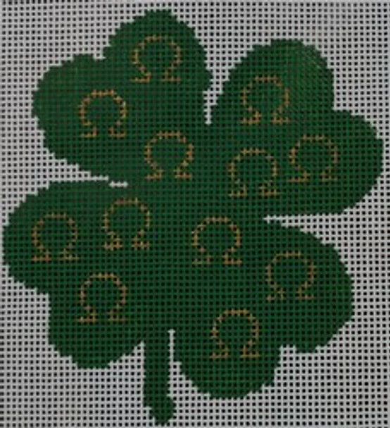 O160 Horeshoes on Green Shamrock 4 x 4 18 Mesh Kristine Kingston Needlepoint Designs