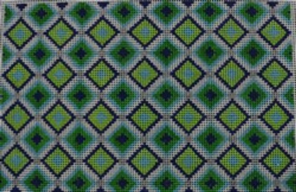 P138 Blue, Green, blue, and white clutch    9 x 6 13 Mesh Kristine Kingston Needlepoint Designs