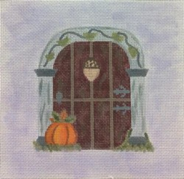 917	Fairie Door w/ Pumpkin  6 x 6 18 Mesh Canvas Art By Barbi