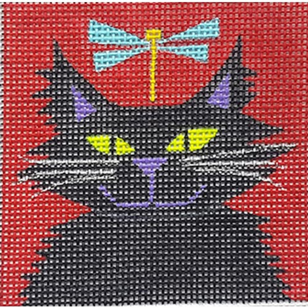 ZE665 Black Cat with Dragonfly 3″ x 3″  18 Mesh Zecca