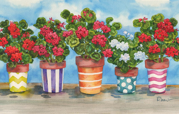 PB14091 Fancy Pots Geraniums 10 x 12 18M	 Mesh Paul Brent The Collection Designs