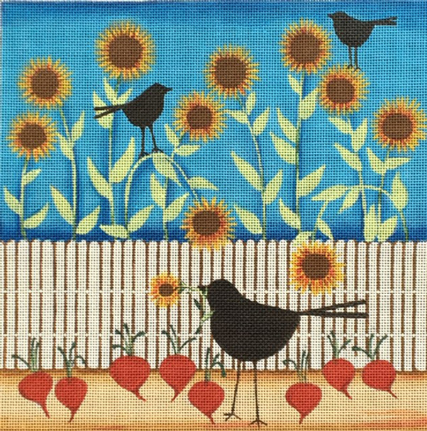 EWE-637 Sunflowers & Crows©Blakely Wilson 9 x 9  18 Mesh Ewe And Eye