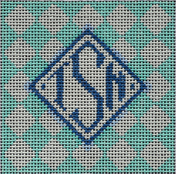 IS803A Harlequin Monogram Insert/Aqua 3x3 18 mesh  Two Sisters Designs