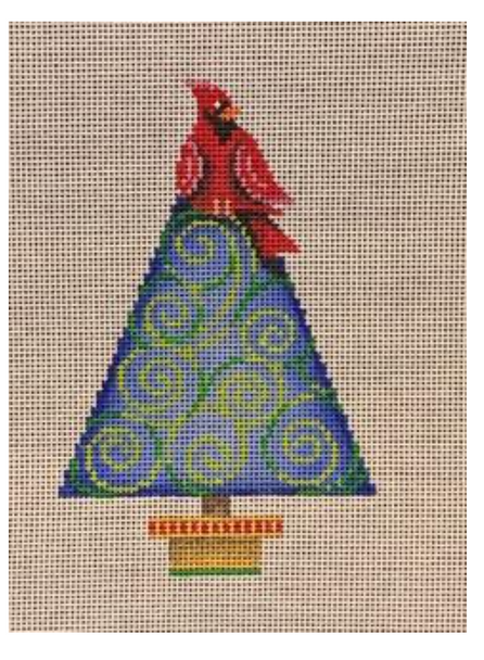 85024 Cardinal tree-top Approximately 4.5” x 5.5” festive tree 18 mesh Patti Mann 