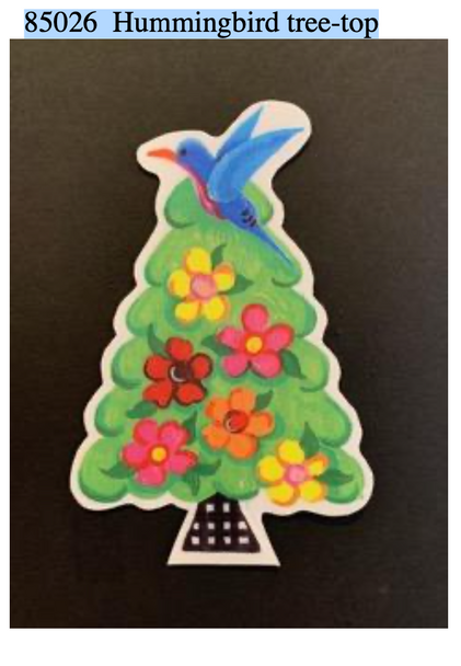 85026 Hummingbird tree-top Approximately 4.5” x 5.5” festive tree 18 mesh Patti Mann 