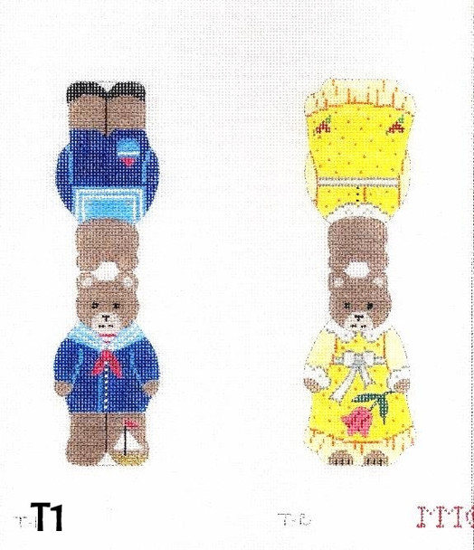 MM Designs T1 Two-Sided Boy Teddy Bear in Sailor Suit w/Toy Sailboat Shown Left 2" x 3 1/2" 18 Mesh