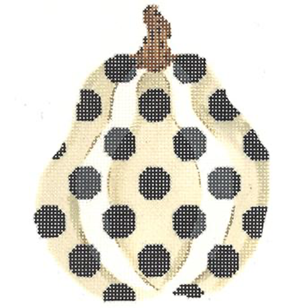 KCN1557 Black Polka Dot Gourd 3.5"w x 4.5"h - 18 Mesh Kelly Clark Needlepoint