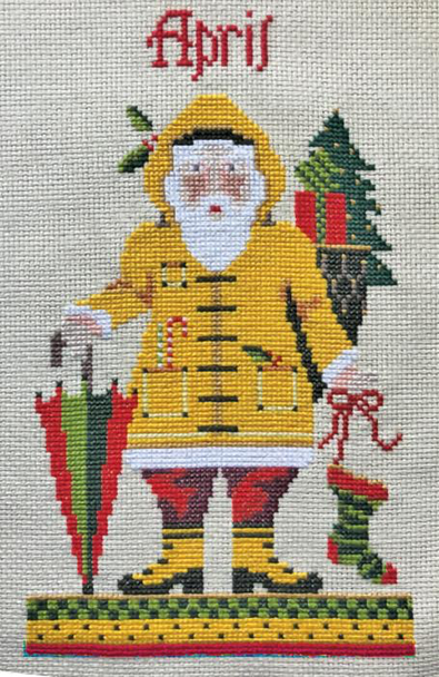 CN0127 April Santa Cross Stitch Kit  4.74"w x 8"h - 16 Ct Kelly Clark