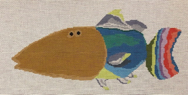 ASIT325	Tan Teal Fish	10.6X5	13 Mesh A Stitch In Time