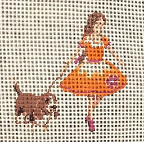 ASIT429 Girl with a Dog 6X6 18 Mesh A Stitch In Time