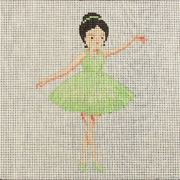 ASIT420	Ballerina in a Green Tutu 6X6 18 Mesh A Stitch In Time