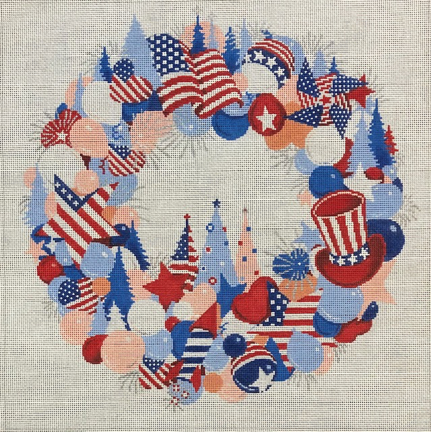 ASIT394	4th of July Wreath	 16X16	13 Mesh A Stitch In Time
