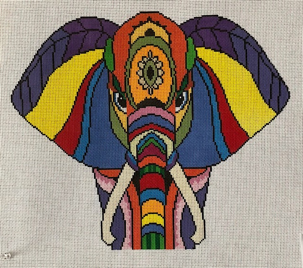ASIT225 Colorful Elephant With Stitch Guide 	14.5X13 13 Mesh A Stitch In Time