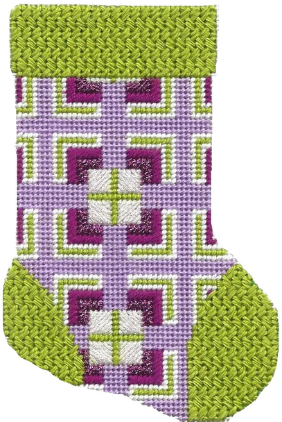 ASIT191 Purple green mini sock 3.5 X 5 18 Mesh A Stitch In Time includes guide