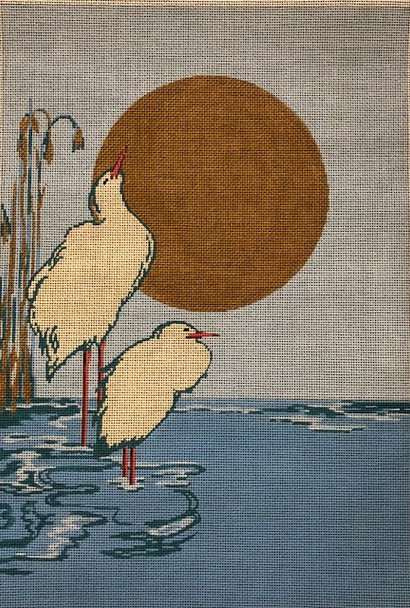 ASIT281	Herons & Gold Sun	9.5X14	 18 Mesh A Stitch In Time