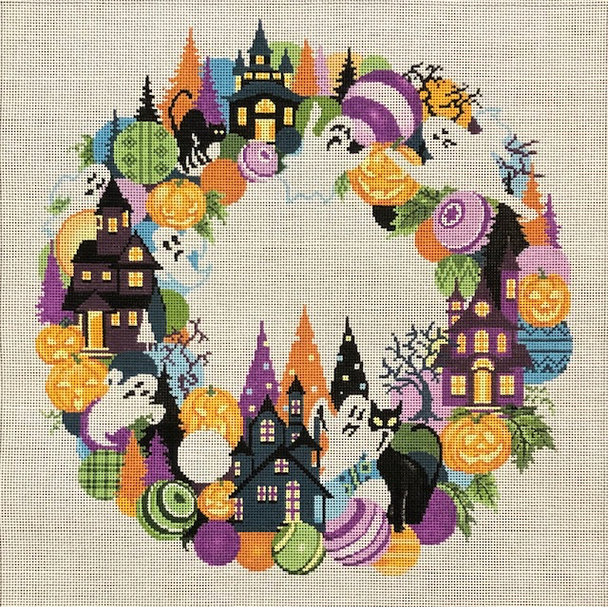 ASIT393-18	Halloween Wreath	18 mesh 11.5X11.5 A Stitch In Time