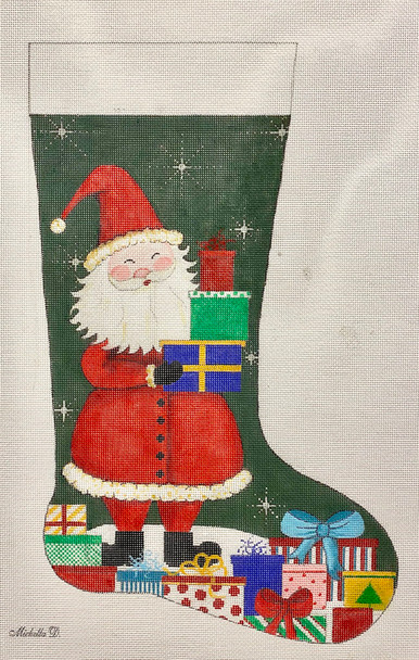 4259 SANTA AND GIFTS CHRISTMAS STOCKING 11 x 19 13 Mesh Alice Peterson Designs