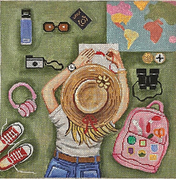 GEP326 Stitching Girl - World Traveler 10 x 10 18 Mesh Gayla Elliott