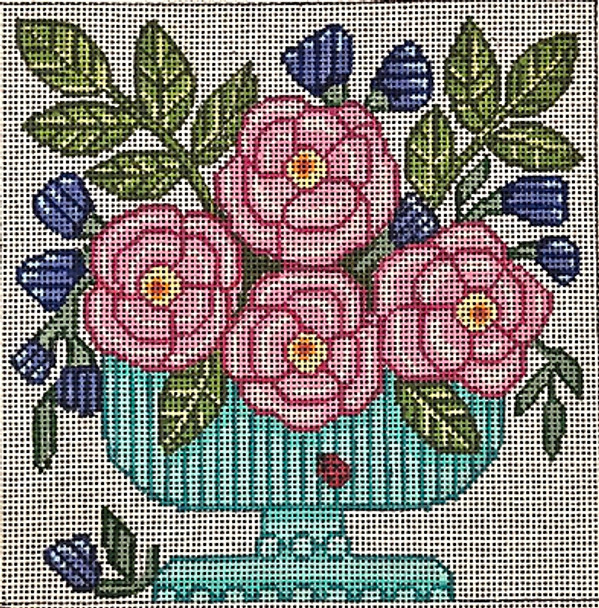 GEP328 Roses In Teal Vase 8x8 13 Mesh Gayla Elliott