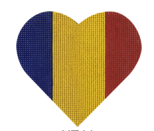 HT44 Romanian Flag Heart 3.25 x 3.75 18 Mesh Pepperberry Designs 