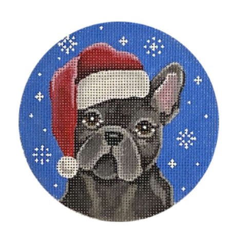 DG31 French Bulldog Santa, Gray 4" Dia 18 Mesh Pepperberry Designs 