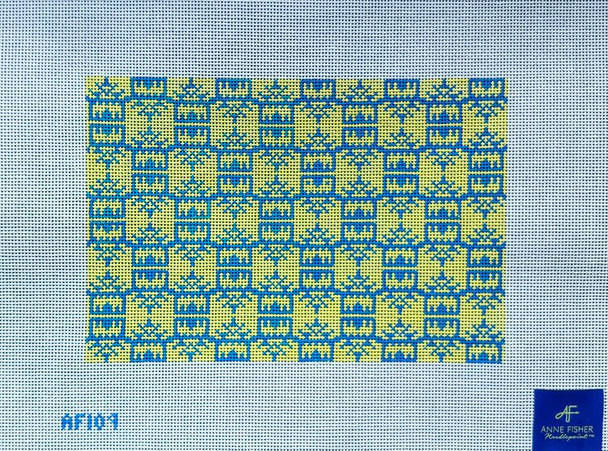 AF109	Yellow/Blue Pagoda Print Clutch	6" x 9"14 Mesh Anne Fisher Needlepoint, llc