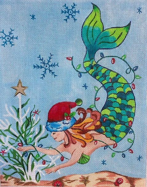 Under Water/Animals/Birds/Thing Swim U1 Christmas Mermaid 8x1018 Mesh Oasis Needlepoint