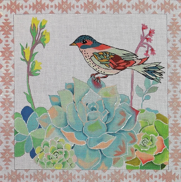 JB-07 Succulent with bird 12" x 12" 18 Mesh Janet Broxon Love You More