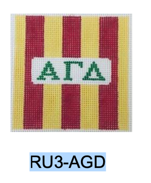 Sorority Series:  RU3-AGD Alpha Gamma Delta 3” Rugby Stripe Square 18 Mesh Kangaroo Paw Designs