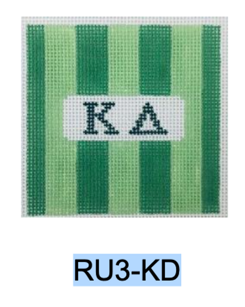 Sorority Series:  RU3-KD Kappa Delta 3” Rugby Stripe Square 18 Mesh Kangaroo Paw Designs