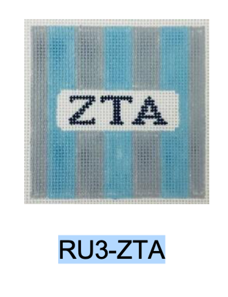 Sorority Series:  RU3-ZTA Zeta Tau Alpha 3” Rugby Stripe Square 18 Mesh Kangaroo Paw Designs