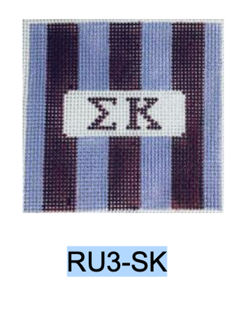 Sorority Series:  RU3-SK Sigma Kappa 3” Rugby Stripe Square 18 Mesh Kangaroo Paw Designs