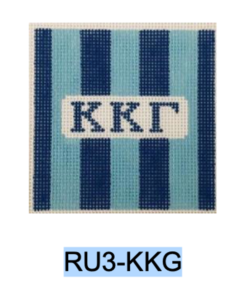 Sorority Series:  RU3-KKG Kappa Kappa Gamma 3” Rugby Stripe Square 18 Mesh Kangaroo Paw Designs