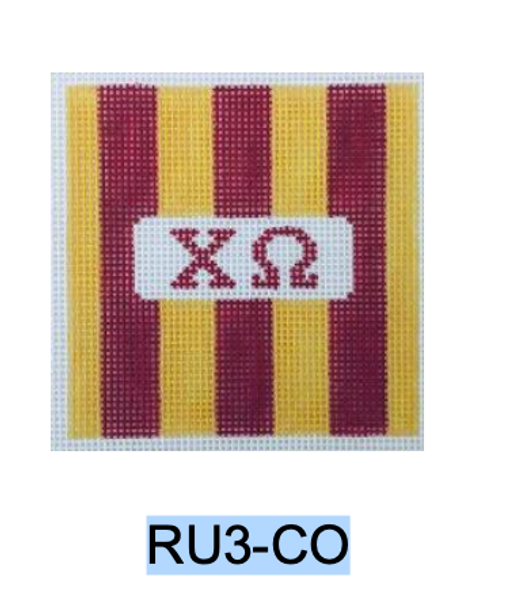 Sorority Series:  RU3-CO Chi Omega 3” Rugby Stripe Square 18 Mesh Kangaroo Paw Designs