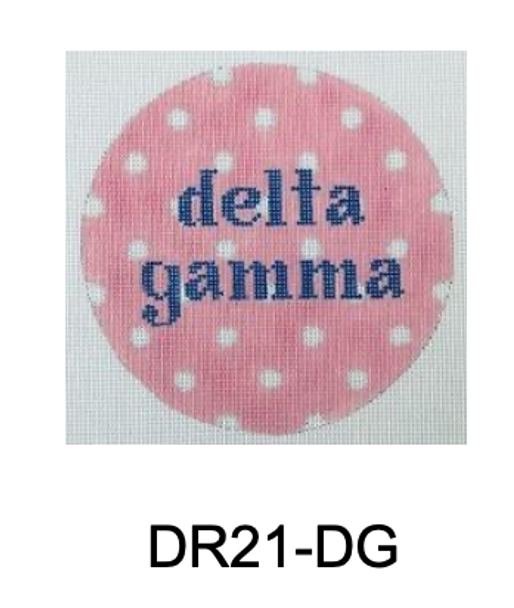 Sorority Series:  DR21-DG Delta Gamma “Aspirin Dot” round 18 Mesh 4.75" Kangaroo Paw Designs