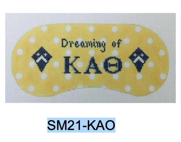 Sorority Series:  SM21- KAO Kappa Alpha Theta “Aspirin Dot” sleep mask 7.5” x 3.5” on 18 mesh Kangaroo Paw Designs