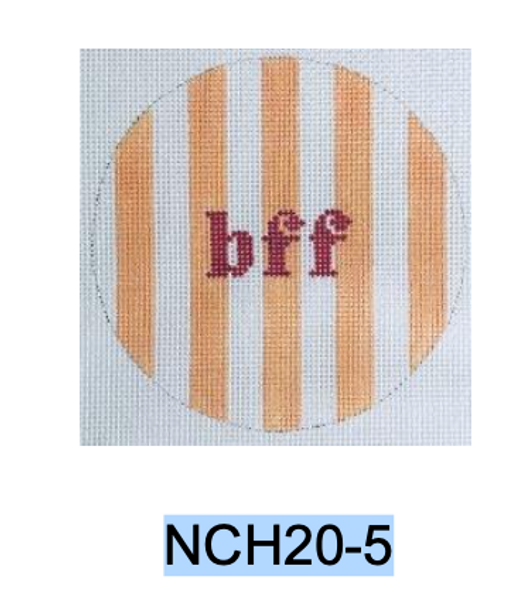 Valentine Series:  NCH20-5 BFF 4” conversation round with sweet/tart saying 18 Mesh Kangaroo Paw Designs
