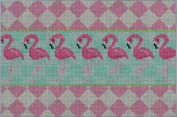 CL105 Harlequin Flamingo Clutch 9x6 14  mesh Two Sisters Designs