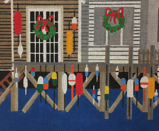 NL74 DOCK AT CHRISTMAS 10′′ x 12′′ 18 Mesh SEA BREEZE BY J&J GRAPHICS