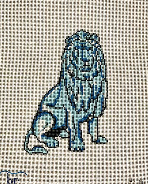 P16 Ludwig Lion - Blue 6.5" x 4.5" 14 Mesh Blue Ridge Stitchery