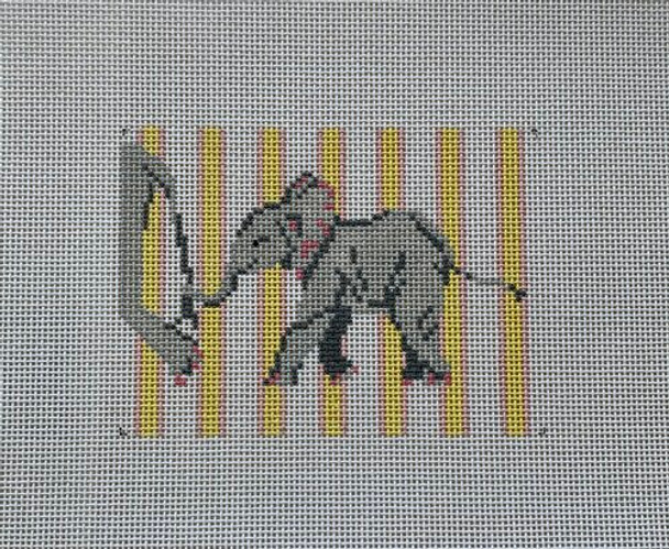 T8 Hang On! (baby elephant) 4.25" x 3.25" 18 Mesh Blue Ridge Stitchery
