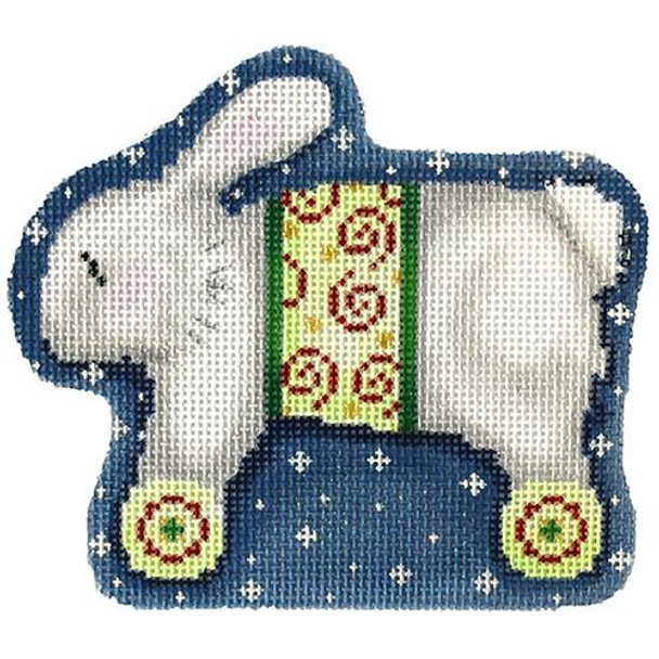 CT-2060 White Bunny on Wheels Ornament 4.5x4 18 Mesh Associated Talents 