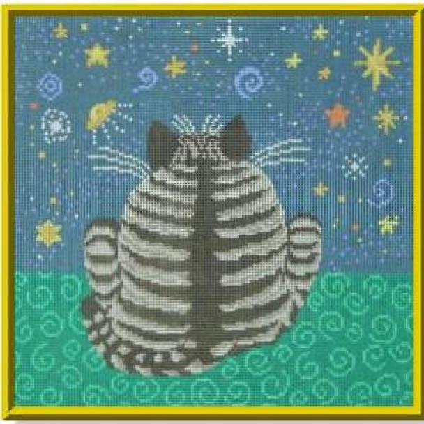 CRS141-13	Fat Cat - Gray Tabby 11.5 x 11 13 Mesh DESIGNS BY CATHERINE REURS Quail Run Designs