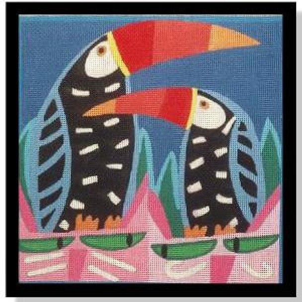 NC143	Two Cats & Toucans	10.25 x 10.25	18 Mesh DESIGNS BY NANCY COFFELT Quail Run Designs