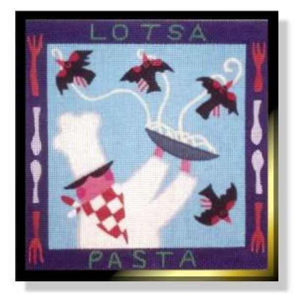 NC176	Lotsa Pasta	8.5 x 8.5	13 Mesh DESIGNS BY NANCY COFFELT Quail Run Designs