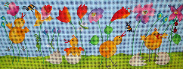 DTK-12	Chickies in the Garden 13x5 18 Mesh Tapestry Fair 