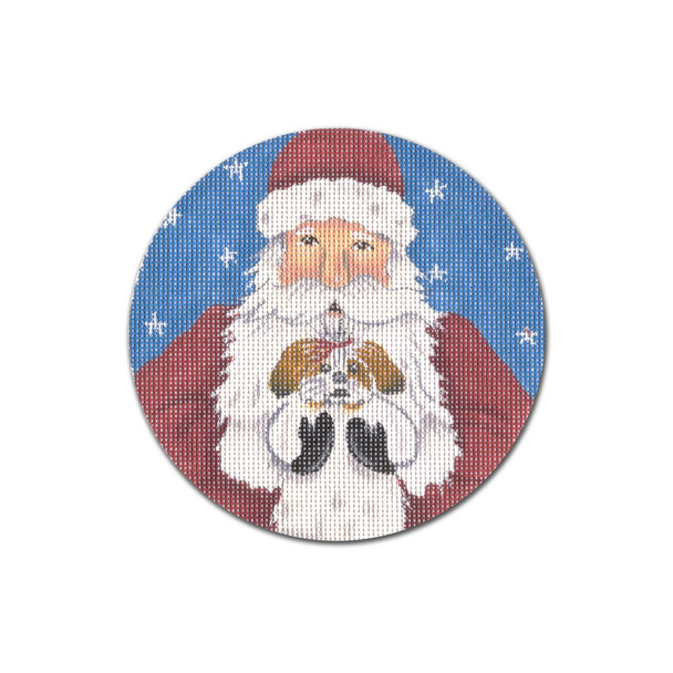 GD-XO 01 Santa holding dog 5” rd 18 Mesh Ornament Ginny Diezel