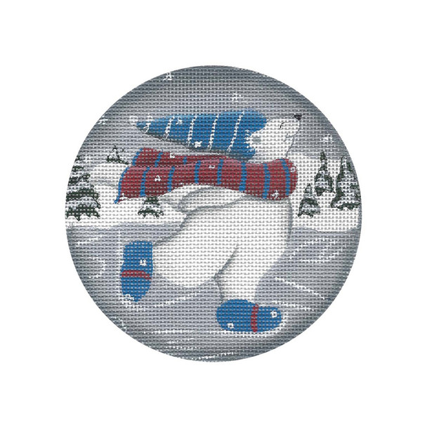 GD-XO 03 Polar Bear Skating 4.5” rd  18 Mesh Ornament Ginny Diezel