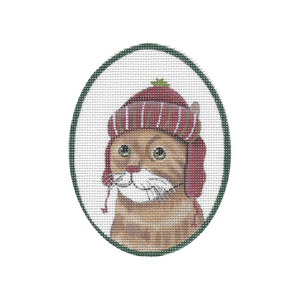 GD-XO 09 Cat w/Red Hat  3.5 x 4.25  18 Mesh Ornament Ginny Diezel