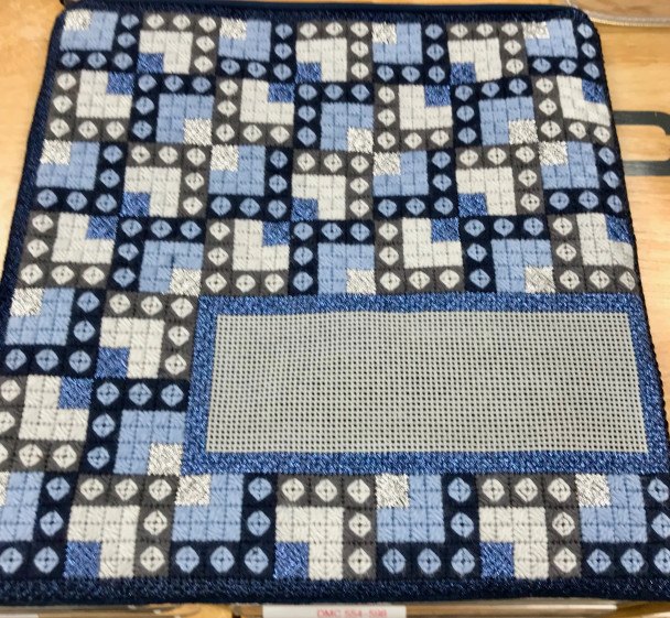 RG209b Blue Boxes Squared Tallit 13 × 15 in 13 Mesh  Canvas Only Shows Finished Rebecca Gilad Gone Stitching 